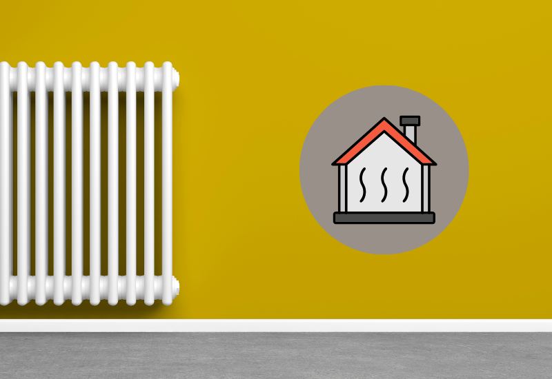 radiateur avec un fond jaune et un logo isolation