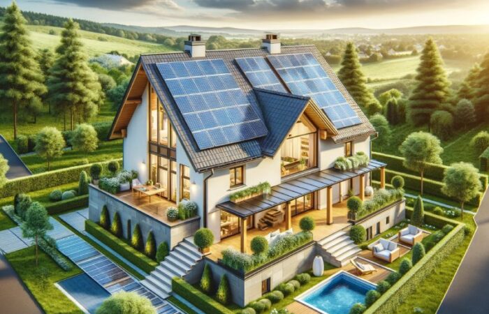 belle maison avec panneaux photovoltaiques