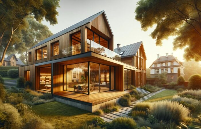 belle maison moderne avec agrandissement en bois