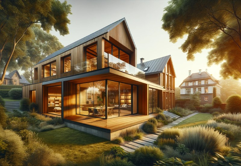 belle maison moderne avec agrandissement en bois