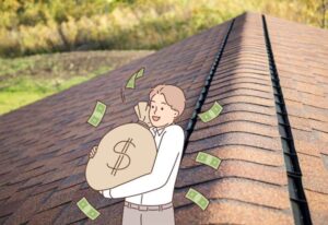 faitage de toiture avec emoji homme tenant argent
