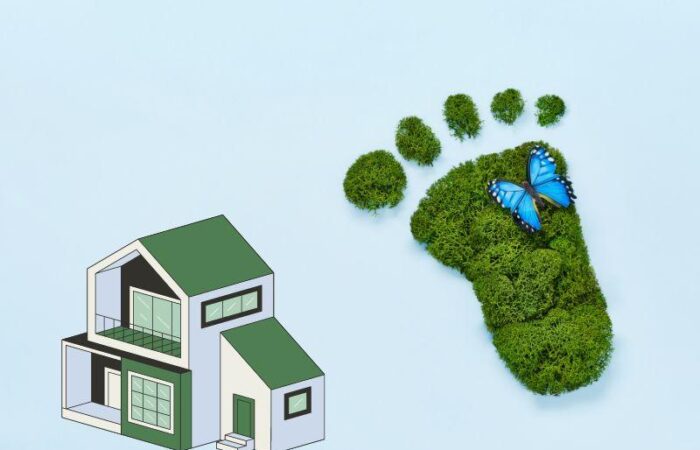 maison moderne avec empreinte pieds pour l'écologie